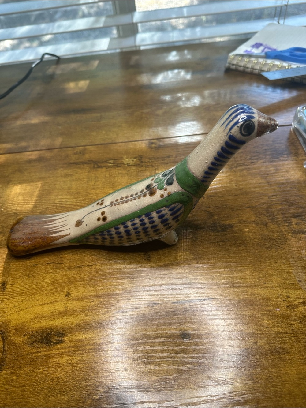 Vintage Mexican Folk Art Pottery Bird Hand Painted Clay Figurine Tonala Style - Picture 15 of 16